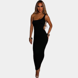 Black One Shoulder Cut Out Dress