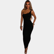 Schwarzes One-Shoulder Cut-Out Kleid