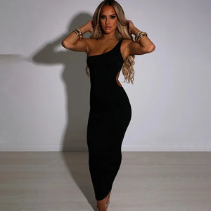 Black One Shoulder Cut Out Dress