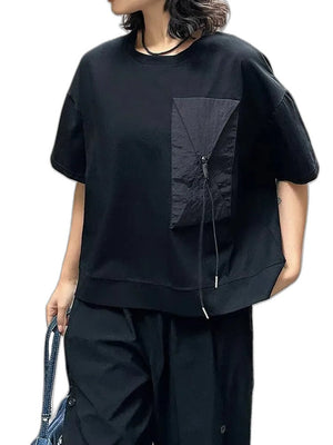Black Oversized Pocket T-shirts Women's - product view on white background