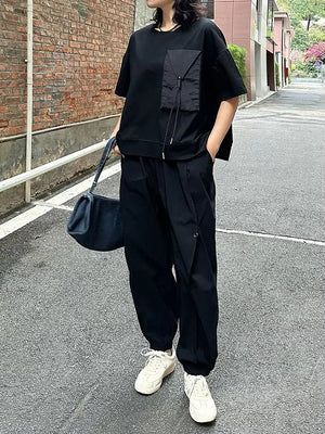 Black Oversized Pocket T-shirts Women's
