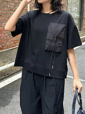 Black Oversized Pocket T-shirts Women's