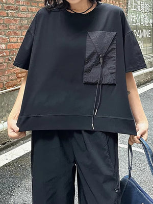 Black Oversized Pocket T-shirts Women's