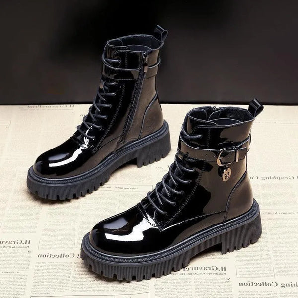 Black Patent Leather Lace Up Boots
