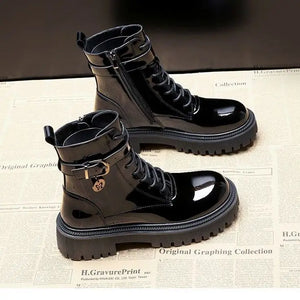 Black Patent Leather Lace Up Boots