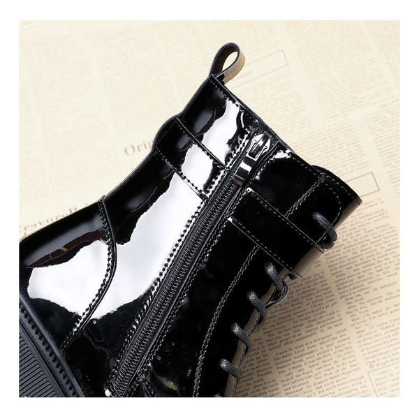 Black Patent Leather Lace Up Boots
