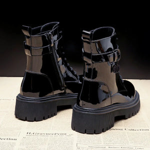 Black Patent Leather Lace Up Boots