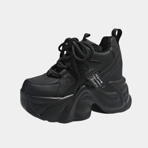 Black Platform Leather Chunky Sneakers CYBER TECHWEAR