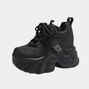 Black Platform Leather Chunky Sneakers