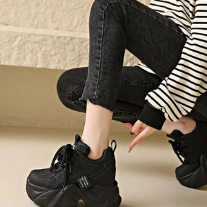 Black Platform Leather Chunky Sneakers