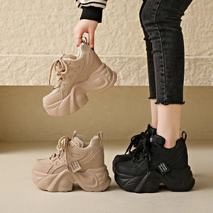 Black Platform Leather Chunky Sneakers