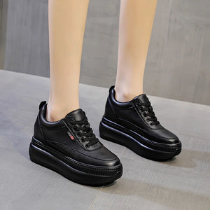 Black Platform Leather Women Sneakers