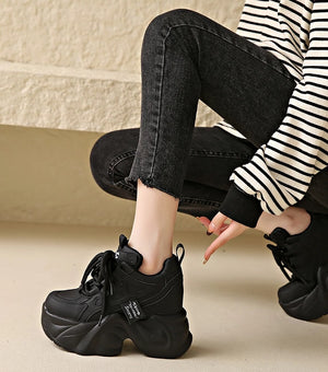 Black Platform PU Leather Chunky Sneakers