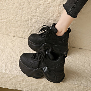 Black Platform PU Leather Chunky Sneakers