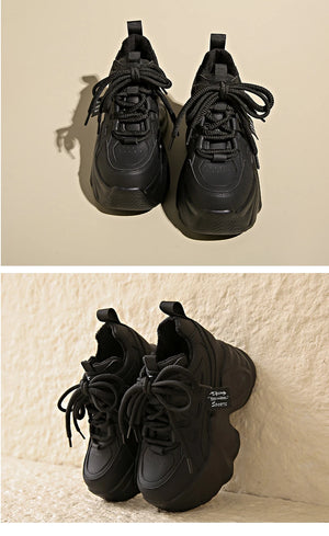 Black Platform PU Leather Chunky Sneakers