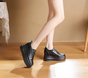 Black Platform PU Leather Sneakers