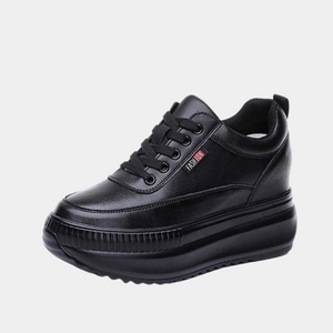 Black Platform PU Leather Women Sneakers