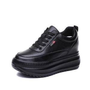 Black Platform PU Leather Women Sneakers