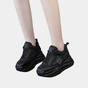 Schwarze Plateau-Sneaker aus PU Leder