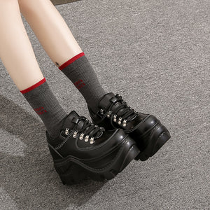 Black Platform Sneakers PU Leather