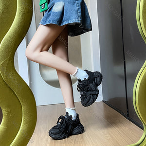 Black Platform Sneakers Pu Leather