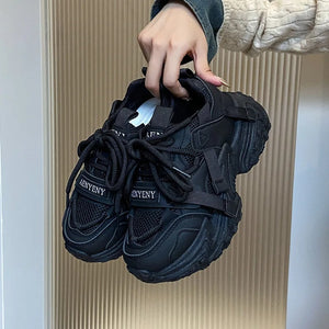 Black Platform Sneakers Pu Leather