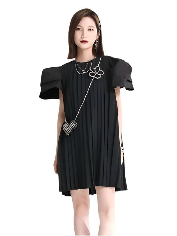 Black Pleated Elegant Black mini dress