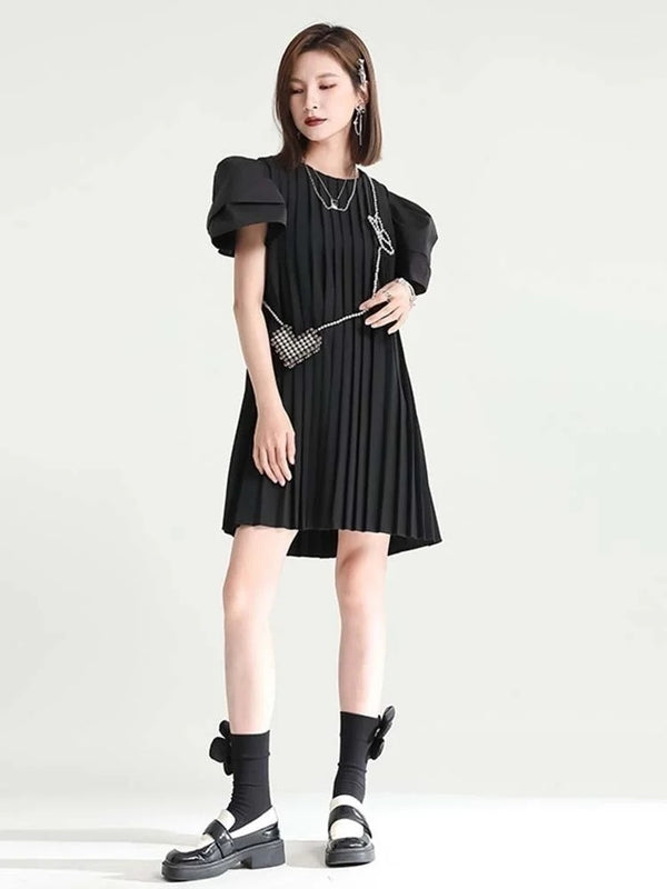 Black Pleated Elegant Black mini dress