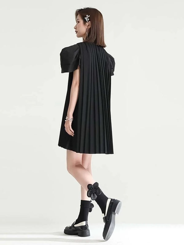 Black Pleated Elegant Black mini dress