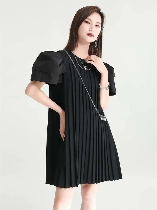 Black Pleated Elegant Black mini dress