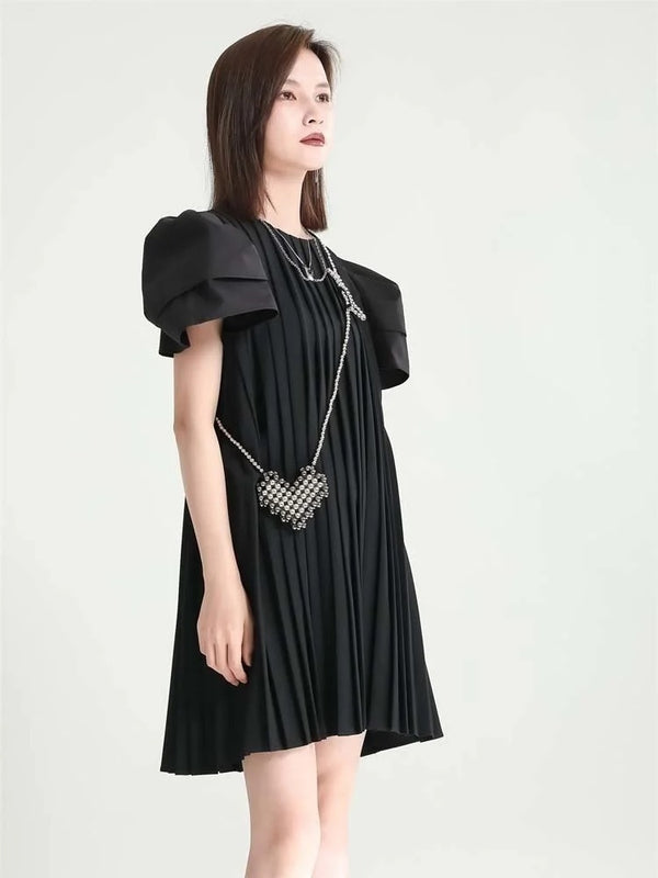 Black Pleated Elegant Black mini dress