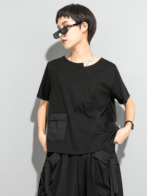 Black Pocket T Shirts Women's