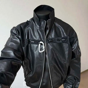 Black PU Leather Biker Jacket - becf