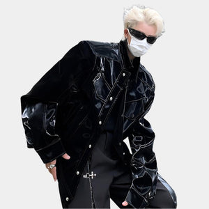 Black PU Leather Bomber Jacket
