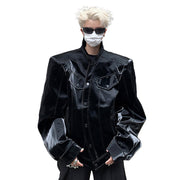 Black PU Leather Bomber Jacket
