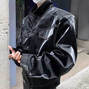 Black PU Leather Bomber Jacket