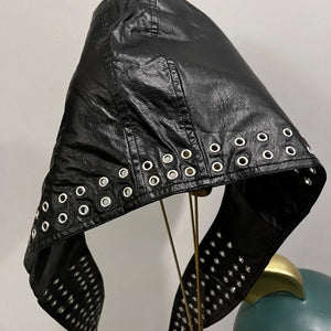 Metal Eyelets Pu Leather Durag Man Hip Hop Punk Rock Beanie Hat High Street Black Leather Cap Headwear