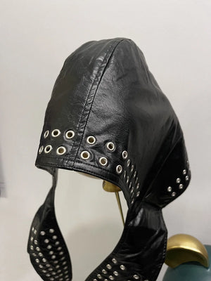 Metal Eyelets Pu Leather Durag Man Hip Hop Punk Rock Beanie Hat High Street Black Leather Cap Headwear