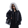 Black PU Leather Jacket With Fur Women