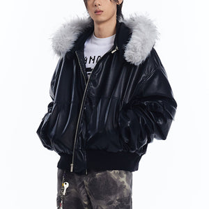 Black PU Leather Jacket With Fur Women