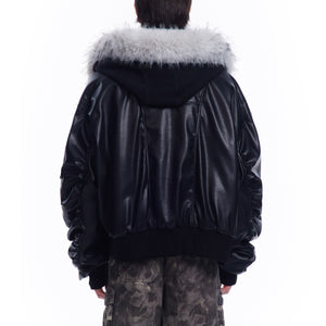 Black PU Leather Jacket With Fur Women