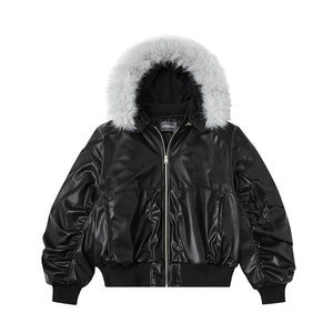Black PU Leather Jacket With Fur Women
