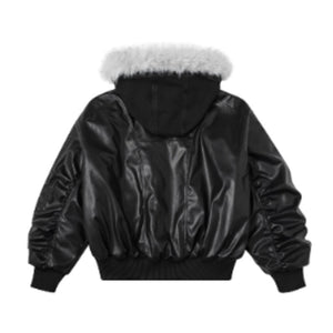 Black PU Leather Jacket With Fur Women