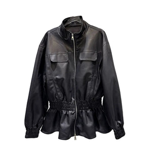 Black PU Leather Jacket Woman