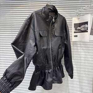 Black PU Leather Jacket Woman