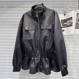 Black PU Leather Jacket Woman