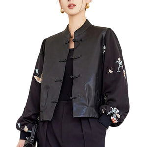 Black PU Leather Jacket Women Short