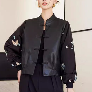 Black PU Leather Jacket Women Short