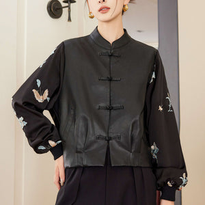 Black PU Leather Jacket Women Short