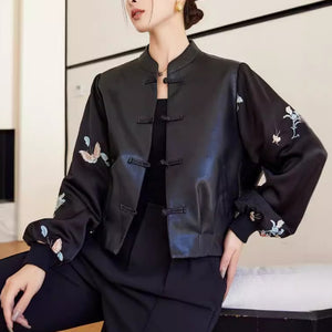 Black PU Leather Jacket Women Short